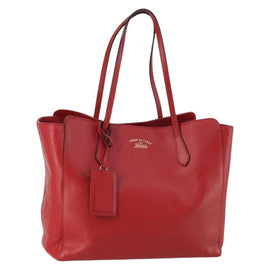 GUCCI Swing Tote Bag Leather Red Gold 354397 Auth 144275