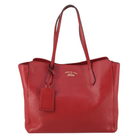 GUCCI Swing Tote Bag Leather Red Gold 354397 Auth 144275 - 0