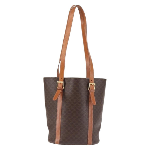 CELINE Macadam Canvas Tote Bag PVC Leather Brown Gold Auth 144276