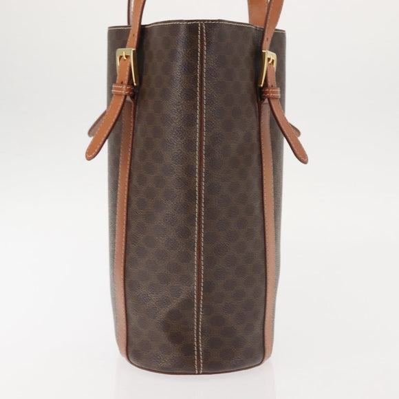 CELINE Macadam Canvas Tote Bag PVC Leather Brown Gold Auth 144276