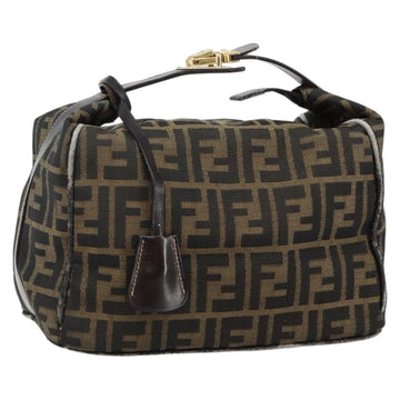 FENDI Zucca Canvas Vanity Bag Black Brown Auth 144277