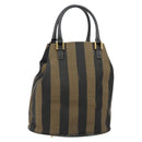 FENDI Pecan Canvas Hand Bag Black Brown Auth 144279-1