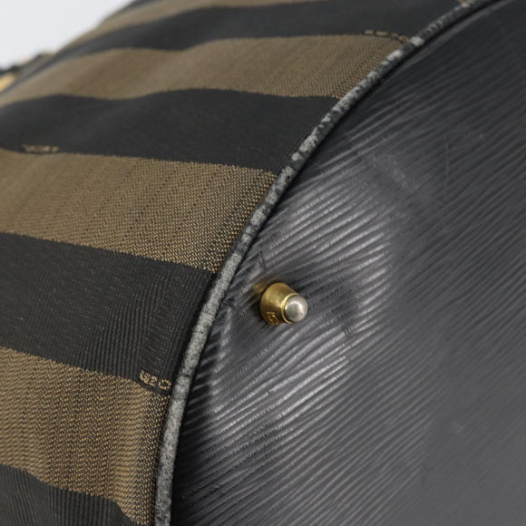 FENDI Pecan Canvas Hand Bag Black Brown Auth 144279