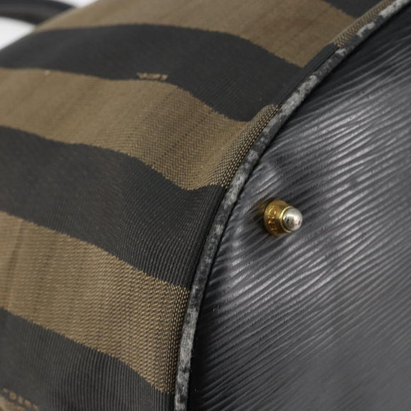 FENDI Pecan Canvas Hand Bag Black Brown Auth 144279