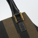 FENDI Pecan Canvas Hand Bag Black Brown Auth 144279-10