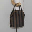 FENDI Pecan Canvas Hand Bag Black Brown Auth 144279-21
