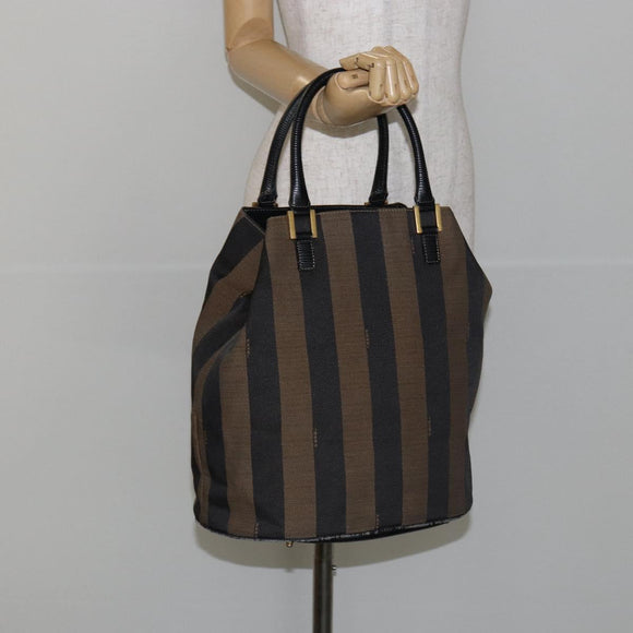 FENDI Pecan Canvas Hand Bag Black Brown Auth 144279