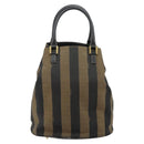 FENDI Pecan Canvas Hand Bag Black Brown Auth 144279-2