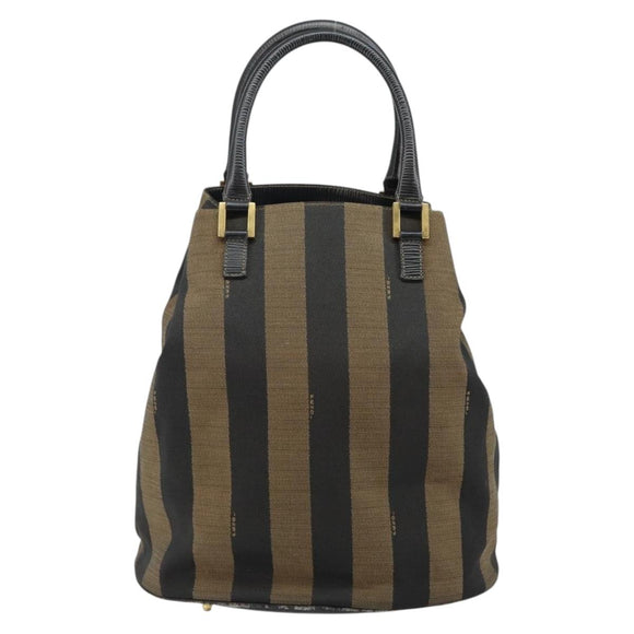FENDI Pecan Canvas Hand Bag Black Brown Auth 144279