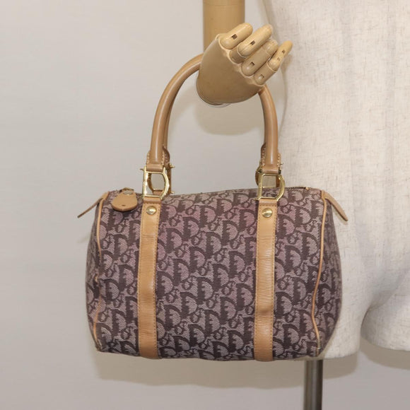 Christian Dior Trotter Canvas Mini Boston Bag Pink Gold Auth 144280