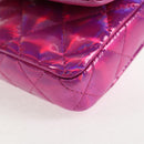 CHANEL Matelasse Hand Pouch Patent leather Pink Silver CC Auth 144306A-15