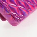 CHANEL Matelasse Hand Pouch Patent leather Pink Silver CC Auth 144306A-16