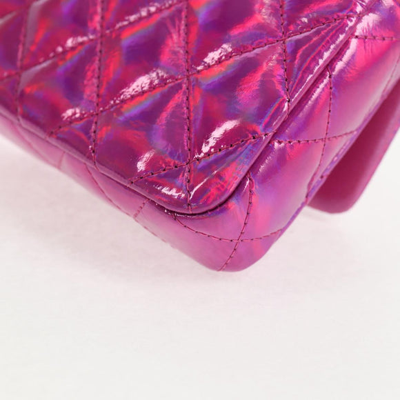 CHANEL Matelasse Hand Pouch Patent leather Pink Silver CC Auth 144306A
