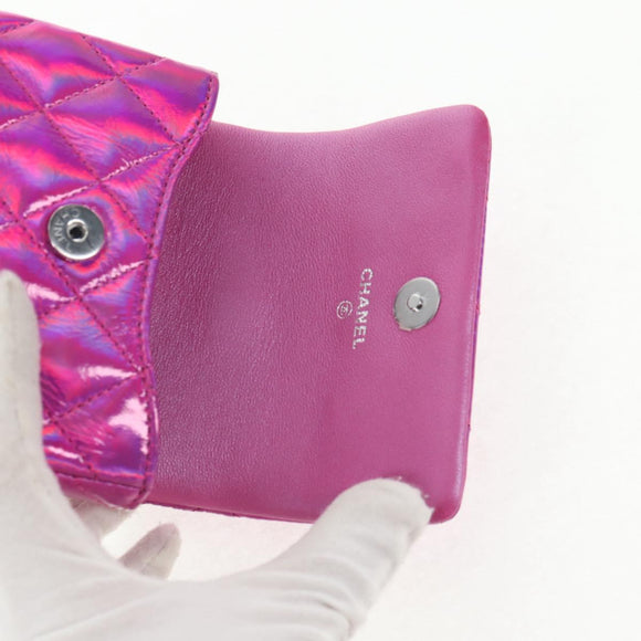 CHANEL Matelasse Hand Pouch Patent leather Pink Silver CC Auth 144306A