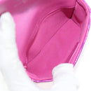 CHANEL Matelasse Hand Pouch Patent leather Pink Silver CC Auth 144306A-10