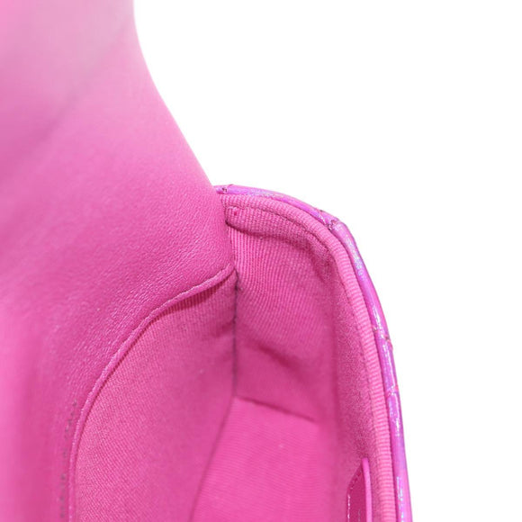 CHANEL Matelasse Hand Pouch Patent leather Pink Silver CC Auth 144306A