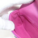 CHANEL Matelasse Hand Pouch Patent leather Pink Silver CC Auth 144306A-21