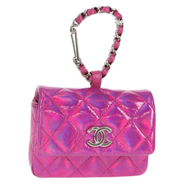 CHANEL Matelasse Hand Pouch Patent leather Pink Silver CC Auth 144306SM