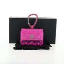 CHANEL Matelasse Hand Pouch Patent leather Pink Silver CC Auth 144306A-12