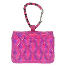 CHANEL Matelasse Hand Pouch Patent leather Pink Silver CC Auth 144306A-2