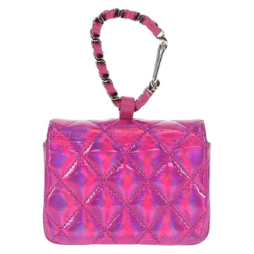 CHANEL Matelasse Hand Pouch Patent leather Pink Silver CC Auth 144306SM - 0