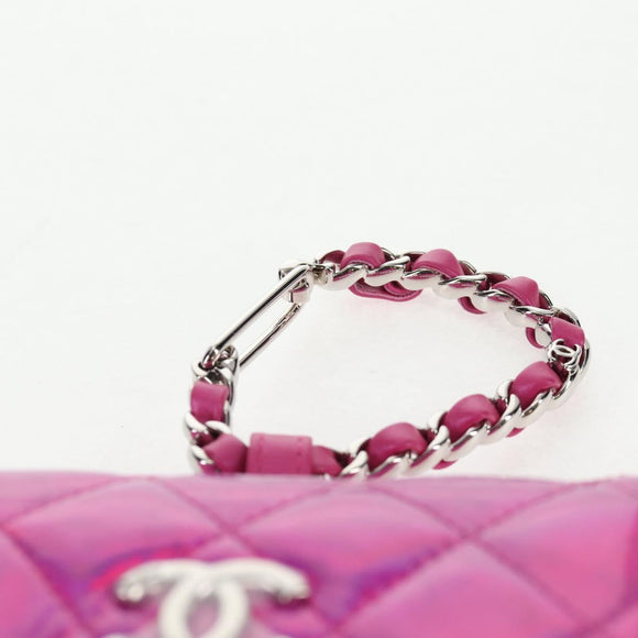 CHANEL Matelasse Hand Pouch Patent leather Pink Silver CC Auth 144306A