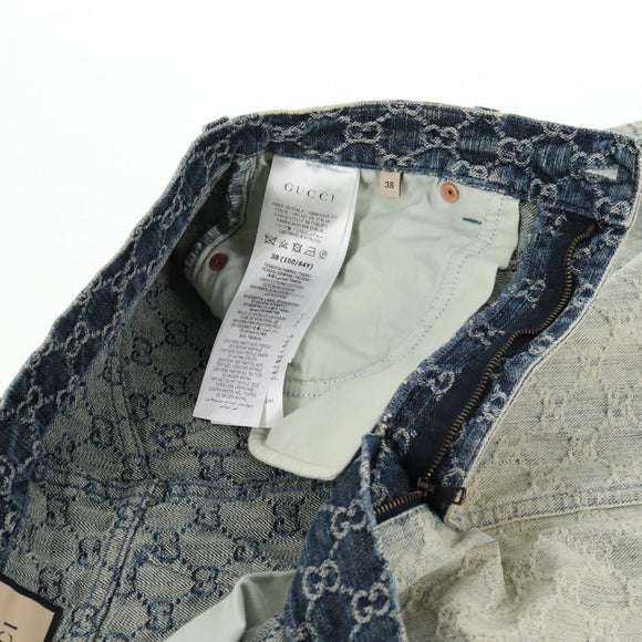 GUCCI GG Jacquard Skirt Denim Light Blue 678789 Auth 144315