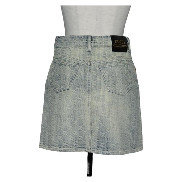 GUCCI GG Jacquard Skirt Denim Light Blue 678789 Auth 144315