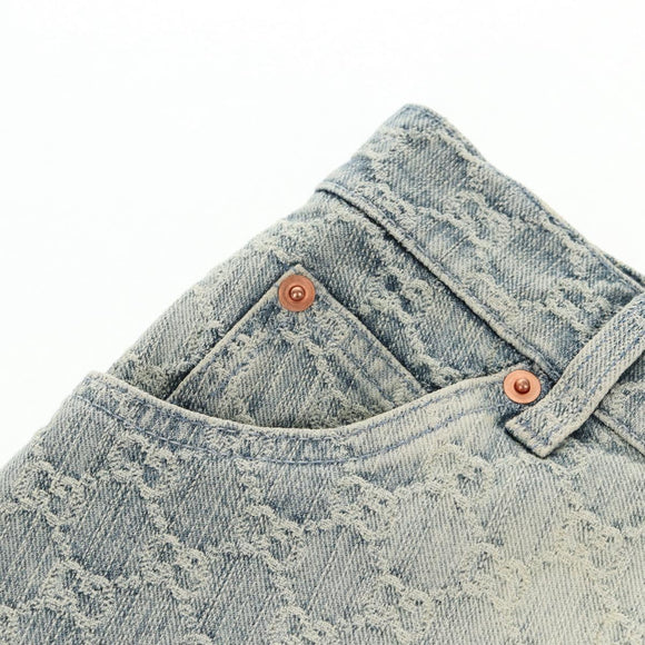 GUCCI GG Jacquard Skirt Denim Light Blue 678789 Auth 144315