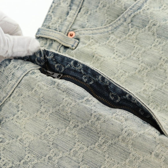 GUCCI GG Jacquard Skirt Denim Light Blue 678789 Auth 144315