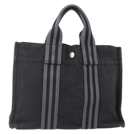 HERMES Fourre Tout PM Hand Bag Canvas Black Silver Auth 144331