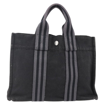 HERMES Fourre Tout PM Hand Bag Canvas Black Silver Auth 144331