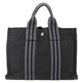 HERMES Fourre Tout PM Hand Bag Canvas Black Silver Auth 144331 - 0