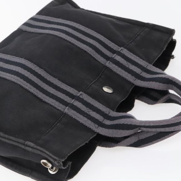 HERMES Fourre Tout PM Hand Bag Canvas Black Silver Auth 144331