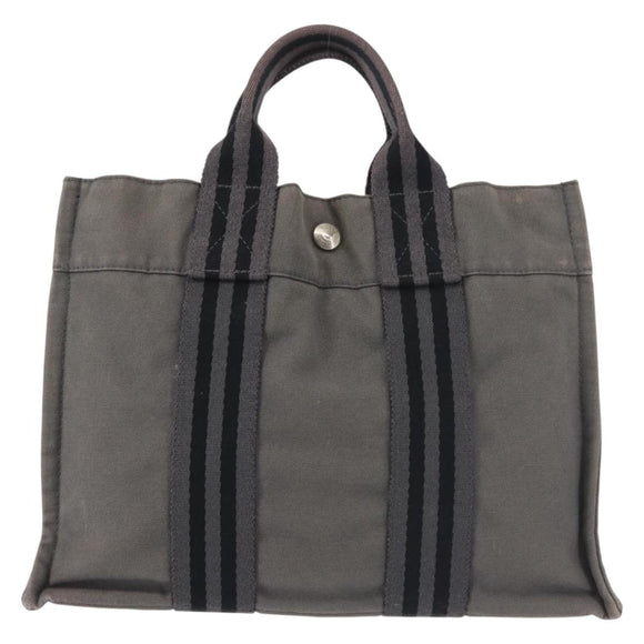 HERMES Fourre Tout PM Hand Bag Canvas Gray Silver Auth 144332