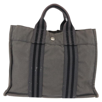 HERMES Fourre Tout PM Hand Bag Canvas Gray Silver Auth 144332 - 0