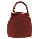 Christian Dior Maris Pearl Hand Bag Nylon Brown Gold Auth 144334-1