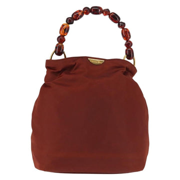 Christian Dior Maris Pearl Hand Bag Nylon Brown Gold Auth 144334 - 0