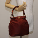 Christian Dior Maris Pearl Hand Bag Nylon Brown Gold Auth 144334-21