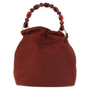 Christian Dior Maris Pearl Hand Bag Nylon Brown Gold Auth 144334-3