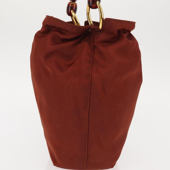 Christian Dior Maris Pearl Hand Bag Nylon Brown Gold Auth 144334