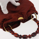 Christian Dior Maris Pearl Hand Bag Nylon Brown Gold Auth 144334-6