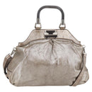 CELINE Hand Bag Leather 2way Silver Auth 144335-1