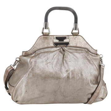CELINE Hand Bag Leather 2way Silver Auth 144335