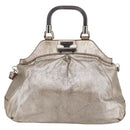 CELINE Hand Bag Leather 2way Silver Auth 144335-13