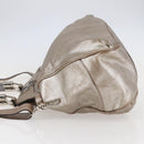CELINE Hand Bag Leather 2way Silver Auth 144335-3