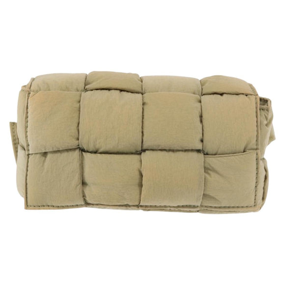 BOTTEGA VENETA MAXI INTRECCIATO CASSETTE Bag Nylon Beige Silver Auth 144336