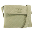 CHANEL Matelasse Shoulder Bag Suede Green Gold CC Auth 144342-1