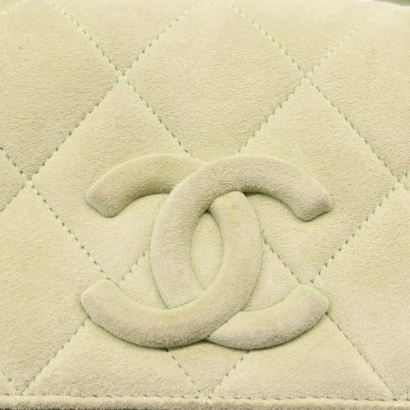 CHANEL Matelasse Shoulder Bag Suede Green Gold CC Auth 144342
