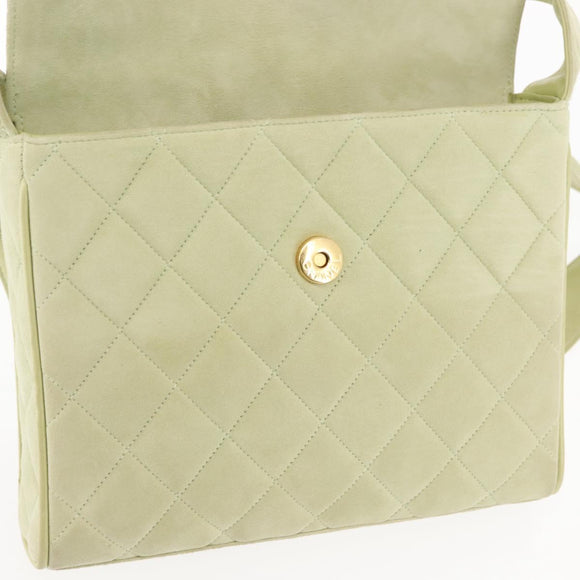 CHANEL Matelasse Shoulder Bag Suede Green Gold CC Auth 144342